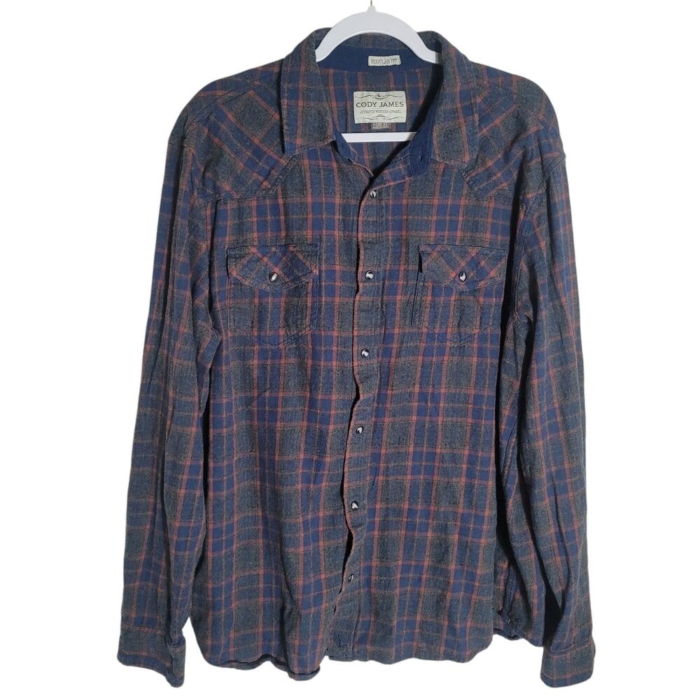 Cody James Pearl Snap Flannel Shirt Men's XL Blue Plaid Western Cowboy Casual